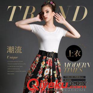 短袖（無袖） 2015夏季新款歐洲站時(shí)尚氣質(zhì)dp簡約打底衫潮流修身純色短袖T恤原始圖片2