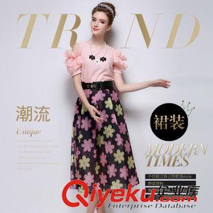 中長裙 2015秋季新款歐美風(fēng)潮流大牌氣質(zhì)花朵圖案時尚修身百 搭半身裙原始圖片2