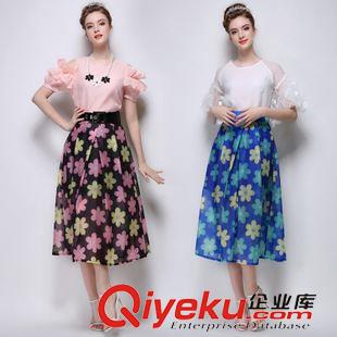中長裙 2015秋季新款歐美風(fēng)潮流大牌氣質(zhì)花朵圖案時尚修身百 搭半身裙原始圖片3