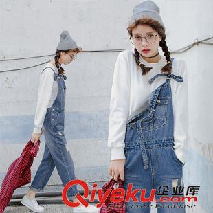 牛仔褲 2015秋季新品時(shí)尚破洞牛仔背帶褲女小腳 褲寬松長褲風(fēng)牛仔褲原始圖片2