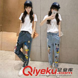 牛仔褲 2015秋裝新品時(shí)尚潮流哈倫褲牛仔褲長(zhǎng)小腳潮褲寬松bf風(fēng)圖案卡通原始圖片3