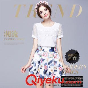 精品 2015夏裝新品歐洲站鏤空碎花連衣裙圓領(lǐng)短袖修身女裝代理一件代發(fā)原始圖片2