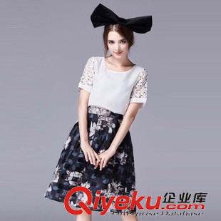精品 2015夏裝新品歐洲站鏤空碎花連衣裙圓領(lǐng)短袖修身女裝代理一件代發(fā)
