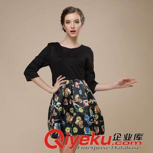 熱銷 一件代發(fā)歐洲站七分袖女裝圓領(lǐng)修身氣質(zhì)蓬蓬裙連衣裙代理微信貨源原始圖片2