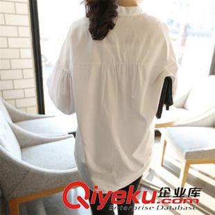 中長款襯衫 2015新品女裝韓國代購泡泡袖娃娃粉色棉麻襯衫減齡燈籠袖掉肩襯衫原始圖片3