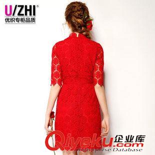 禮裙連衣裙 紅色禮裙2015外貿(mào)原單蕾絲連衣裙結(jié)婚禮服秋裝修身氣質(zhì)新娘回門服