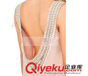 6月1期 歐美圓領(lǐng)雙層棉線花邊露背雪紡連衣裙女ebay 速賣(mài)通女裝外貿(mào)原單原始圖片3