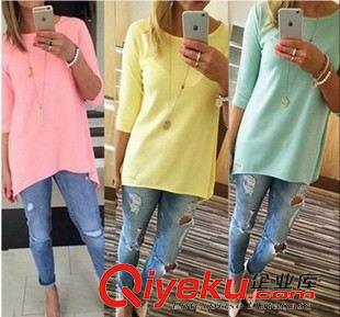8月新款秋款 2015ebay速賣通外貿(mào)爆款3色4碼歐美女裝7分袖寬松大碼T恤秋裝新款
