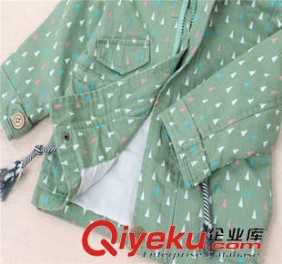 9月新品 Y-010外貿童裝批發 歐美韓范 滿印三角圖案 連帽可收腰 風衣外套原始圖片2