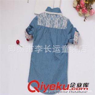 短袖襯衫 歐美韓范  外貿童裝批發 牛仔蕾絲拼接女童襯衣衫  短袖襯衫