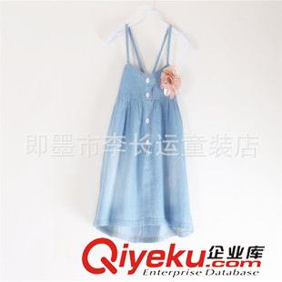 連衣裙  半身裙  短裙 吊帶裙 15 夏歐美外貿童裝批發 小花綠色小鳥女童棉麻背心裙 連衣裙童裙