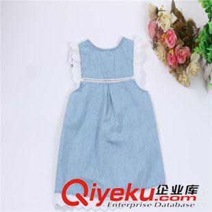 連衣裙  半身裙  短裙 吊帶裙 15夏裝新款歐美 外貿(mào)童裝 歐美女童水洗牛仔花邊背心裙 牛仔童裙原始圖片2