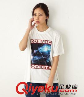 8月新品 2015夏季新款 moussy 字母星空太空圖案印花圓領短袖寬松T恤 上衣