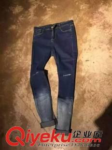 下衣 外貿(mào) 韓版高品質(zhì)美醉漸變彈力 膝蓋破洞牛仔褲原始圖片2