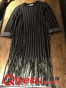 10月新品2 外貿(mào)原單 韓版豎條流蘇磨毛連衣裙原始圖片3