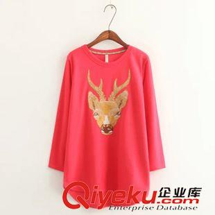 10月04日更新 #ZE9 歐風(fēng)美 鹿頭刺繡長款圓領(lǐng)長袖下擺圓弧T恤批發(fā) 3178原始圖片2