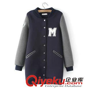 棒球服 JD 歐風美 秋冬韓版M字母貼布中長款棒球服批發 2785