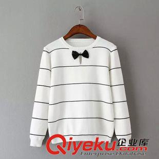 毛衣/針織衫 JA 歐風美 顯瘦款蝴蝶結裝飾細條紋套頭毛衣批發 3262原始圖片2
