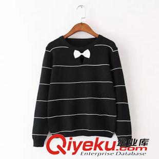 毛衣/針織衫 JA 歐風美 顯瘦款蝴蝶結裝飾細條紋套頭毛衣批發 3262原始圖片3