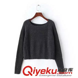 毛衣/針織衫 $D 歐風(fēng)美 純色均碼寬松短款毛衣批發(fā) 3279原始圖片2