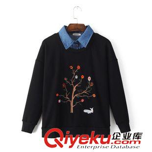 衛(wèi)衣/絨衣 $S 歐風(fēng)美 新款加厚加絨刺繡小樹假兩件打底衫批發(fā) 3220原始圖片3