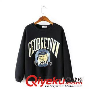 衛(wèi)衣/絨衣 JB 歐風(fēng)美 字母印花斗牛犬小狗卡通圖案加絨衛(wèi)衣批發(fā) 3265