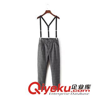 背帶褲 $ZS2 歐風美 秋季新款簡約百塔減齡款可卸背帶英倫格子褲批發2896原始圖片3