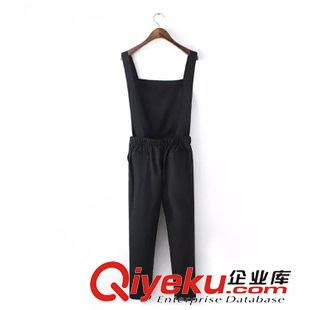 背帶褲 #H1 歐美風 百搭黑色松緊腰背帶連體褲批發 X9557原始圖片2