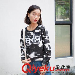 9月15號新款發(fā)布 2015女秋裝新款圓領(lǐng)套頭搞怪涂鴉毛圈棉衛(wèi)衣 短款 女 3696原始圖片2