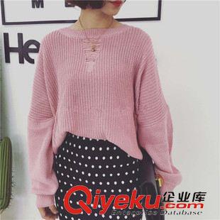 9月15號(hào)新款發(fā)布 2015秋裝新款破洞拉設(shè)計(jì)圓領(lǐng)針織毛衣女 Y783