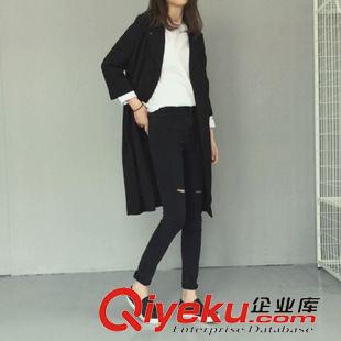 8月27號新款發(fā)布 2015女裝秋新品大翻領西裝外套純色無扣大牌風衣 H575原始圖片3