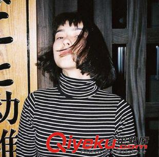 8月20號新款發(fā)布 2015秋季新品女裝小清新純棉高領(lǐng)長袖條紋t恤女 M130