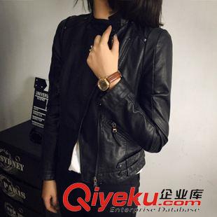 8月19號新款發(fā)布 2015秋裝修身女式pu短款皮夾克休閑水洗皮衣外套 L353原始圖片2