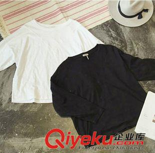 8月17號新款發(fā)布 2015秋季新款竹節(jié)棉寬松圓領(lǐng)百搭純色蝙蝠袖T恤 B30原始圖片3