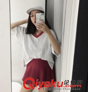 T恤 2015秋季寬松顯瘦三角形圓領長袖T恤女打底上衣7186