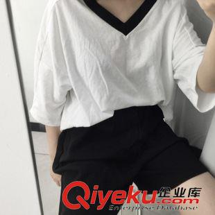 T恤 2015百搭款寬松竹節(jié)棉短袖T恤女夏 v領(lǐng) H541原始圖片3