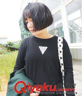 T恤 2015秋季寬松顯瘦三角形圓領長袖T恤女打底上衣7186