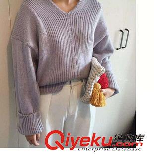 毛衣 2015秋冬新款柔軟舒適粗線V領寬松套頭毛衣女 Y828
