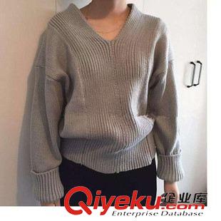 毛衣 2015秋冬新款柔軟舒適粗線V領寬松套頭毛衣女 Y828原始圖片3