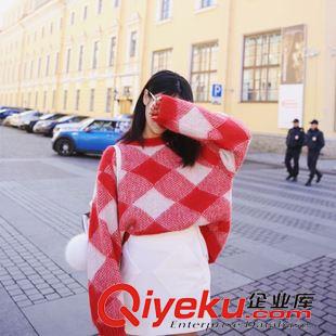 毛衣 2015秋季學院風菱形幾何圖案蝙蝠袖寬松套頭長袖毛衣 S298原始圖片3