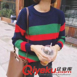 毛衣 2015秋裝新款條紋寬松套頭長袖針織毛衣 M127原始圖片2