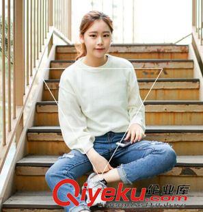 毛衣 2015秋季新款寬松毛衣套頭女 休閑顯瘦線衣純色線衫 7206原始圖片3