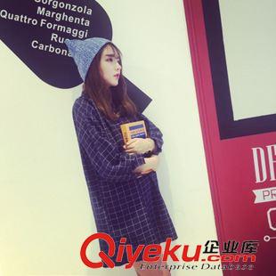 連衣裙 2015秋季新品復古寬松V領長袖系帶格子連衣裙女 P250