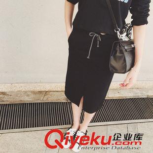 休閑套裝 2015秋裝寬松字母衛(wèi)衣搭小開叉收腰系帶半身裙兩件套 X314