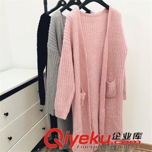 8月26 NEW! 韓國(guó)東大門(mén)代購(gòu)2015秋裝新款 百搭復(fù)古長(zhǎng)款粗針文藝毛衣開(kāi)衫外套