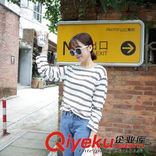 8月20 NEW! 實(shí)拍 韓國(guó)ulzzang學(xué)院風(fēng)圓領(lǐng)寬松百搭條紋長(zhǎng)袖T恤tee女韓范 2色原始圖片2
