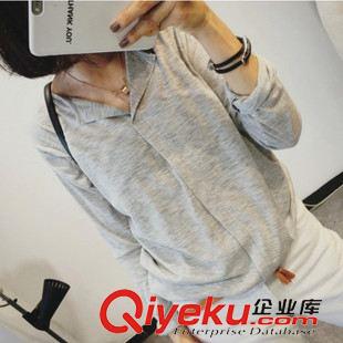 8月19 NEW! 實拍 2015年秋冬新款韓國東大門 三色拼接撞色寬松圓領(lǐng)套頭毛衣
