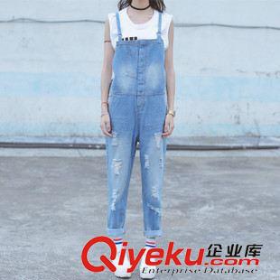 8月14 NEW! 實拍2015秋裝新款韓版寬松顯瘦休閑破洞牛仔連體褲背帶褲女潮原始圖片3