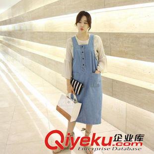 8月12 NEW! 韓國東大門2015時尚甜美修身安靜開叉單排扣背帶牛仔連衣裙