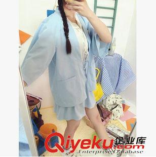 8月09 NEW! 2015早秋新款純色簡約日系和服開衫寬松時尚設計感七分袖外套女原始圖片2